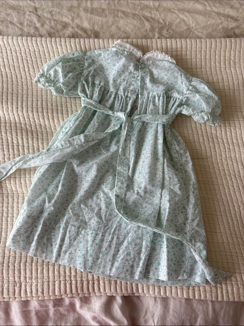 Vintage Smocked Light Mint Floral Kids Dress with Peter Pan Collar